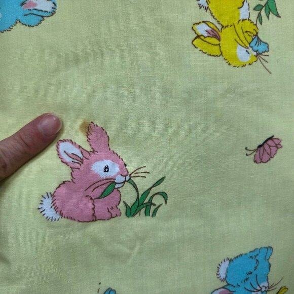 Vintage Cannon Mills Baby Blanket Yellow Bunnies Satin Trim Pastel  37" x 45" - Picture 8 of 10